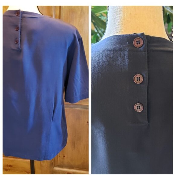 Casual Corner Silk Short Sleeve Blouse, Navy - Picture 6 of 11